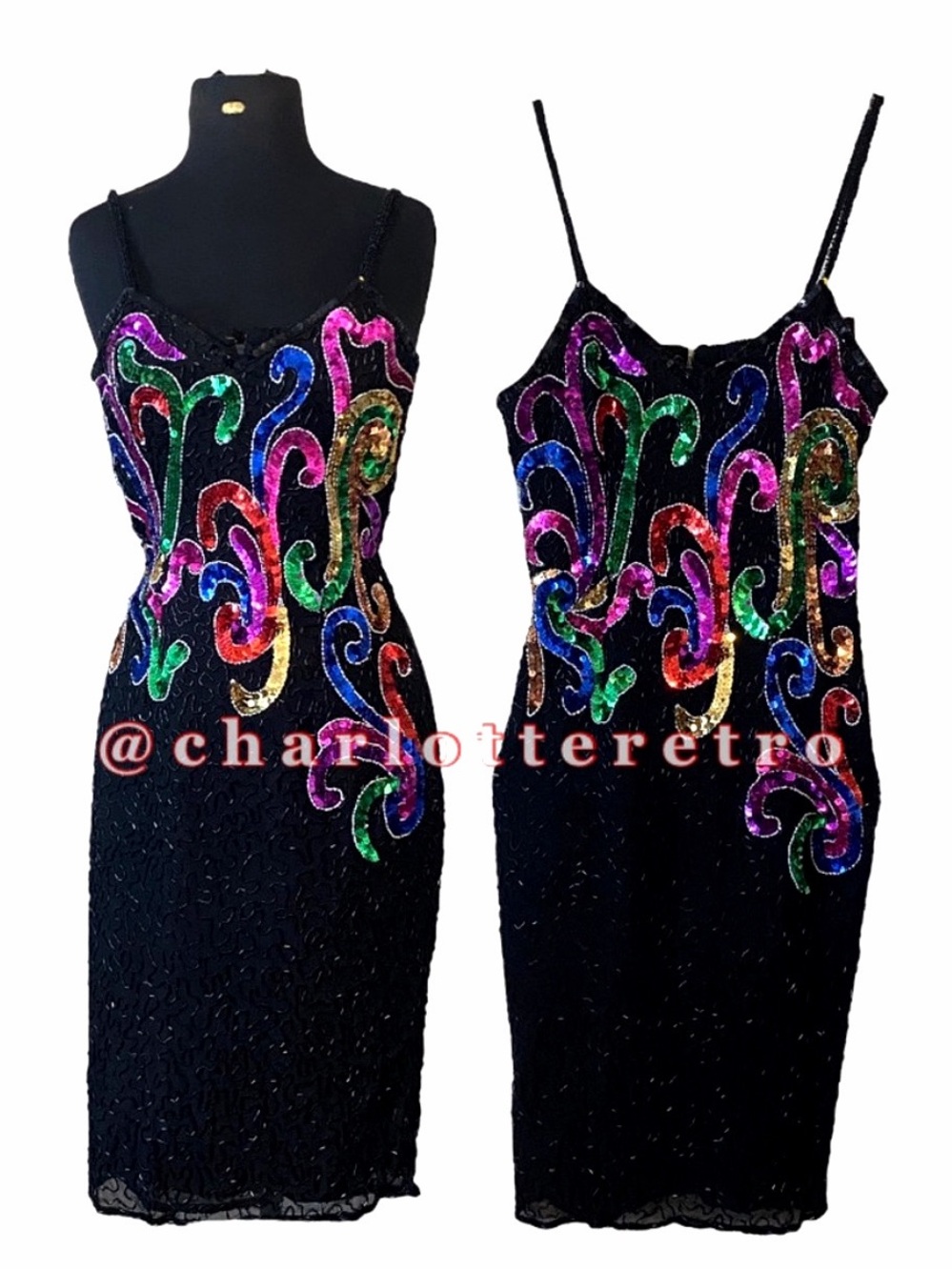 vtg SWEELO Silk Sequin Cocktail Dress